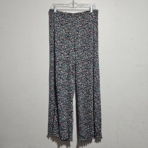 Dressed in Lala Louis Luxe Pleated Pants Floral Micro Print Flower Blue Green XL